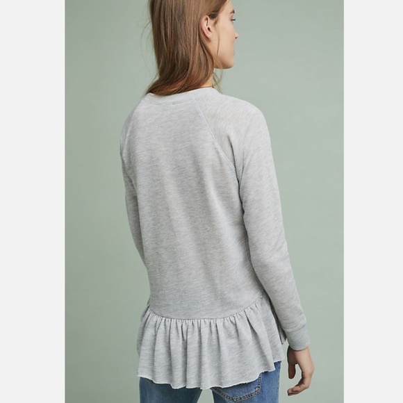 Anthropologie Light Grey French Terry Peplum Ruffle Sweatshirt SZ M - Picture 2 of 13